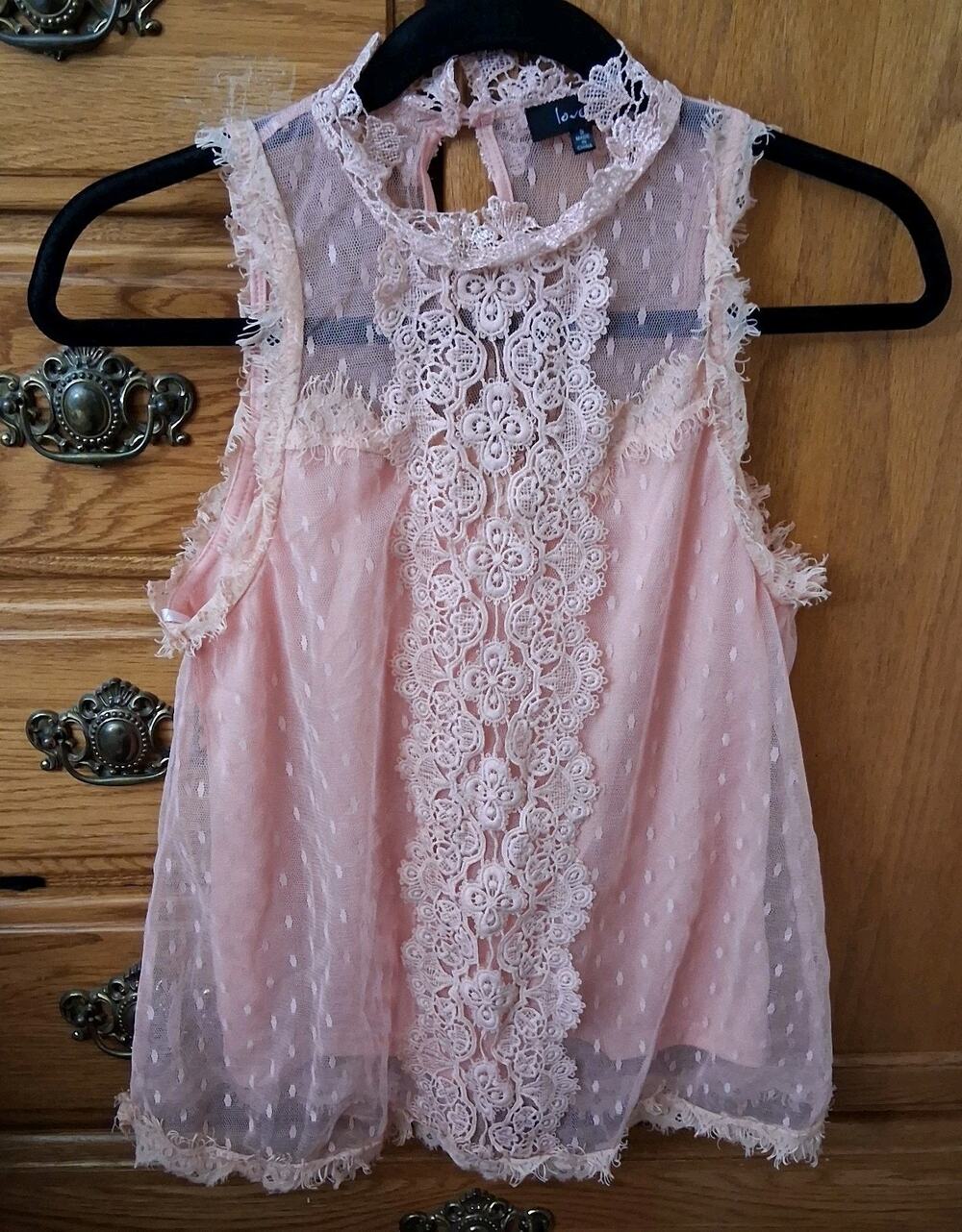 Pink Victorian Lace Style High Mock Neck Sleeveless Tank Coquette Fairy Small